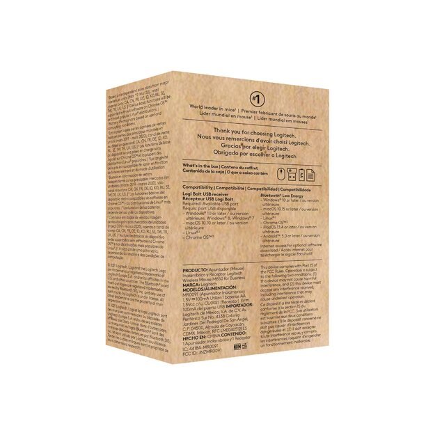 LOGITECH Signature M650 for Business Mouse wireless Bluetooth 2.4 GHz Bolt USB receiver off-white 8