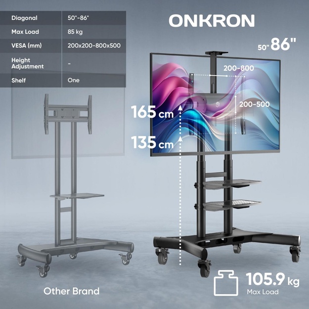 TV SET ACC MOBILE STAND/50-86 /BLACK TS1881-B ONKRON