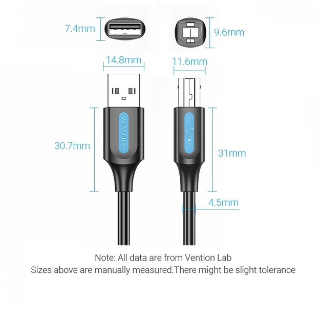 CABLE USB2.0 MALE TO MALE/3M BLACK COQBI VENTION