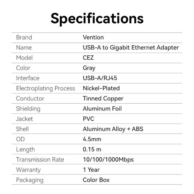 NET ADAPTER USB-A 1GIGABIT/0.15M CEZHB VENTION