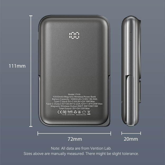 POWER BANK WRL 10000MAH 20W/MAGNETIC BLACK FHNB0 VENTION