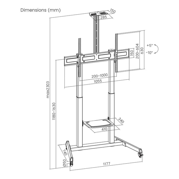 GEMBIRD TV floor stand with caster wheels tilt 60 - 100inch