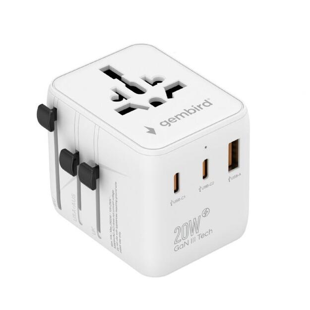 POWER ADAPTER TRAVEL 20W/WHITE TPA-1A2C20-01-W GEMBIRD 5