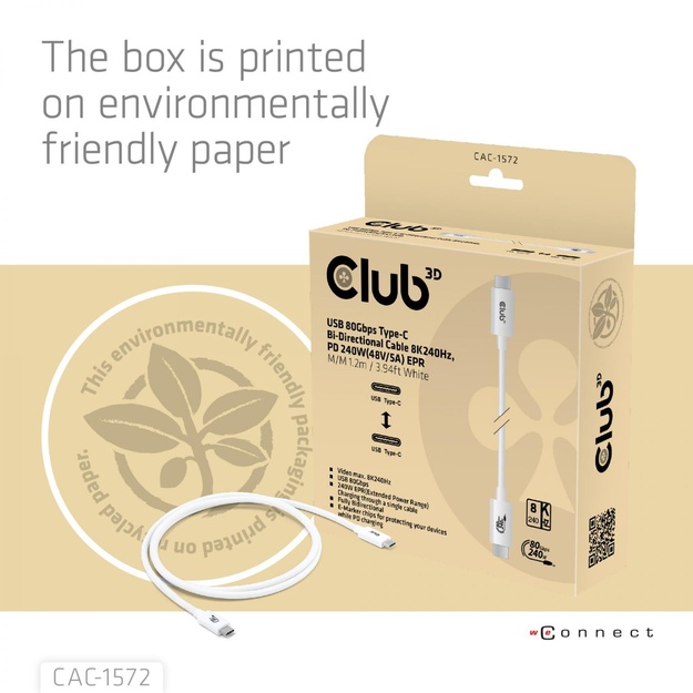 CABLE USB-C TO USB-C 1.2M/WHITE CAC-1572 CLUB3D