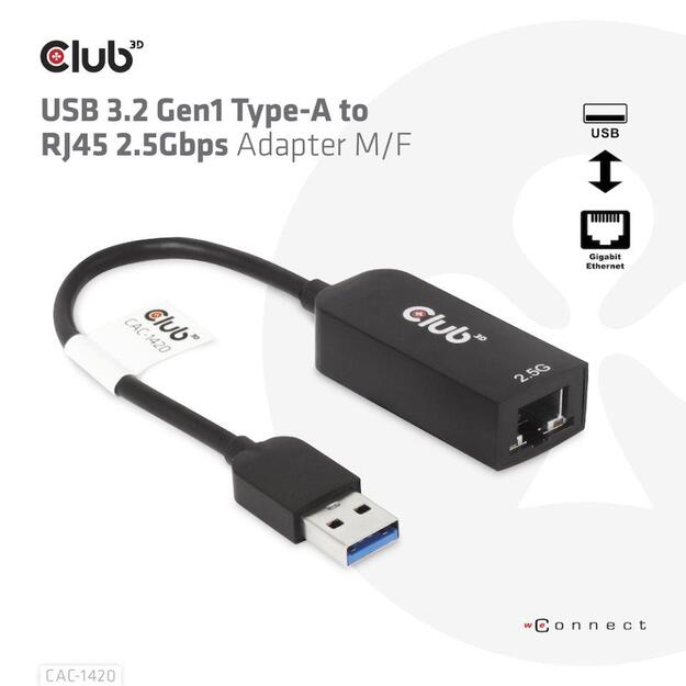 I/O ADAPTER USB3.2 TO RJ45/M/F CAC-1420 CLUB3D 1