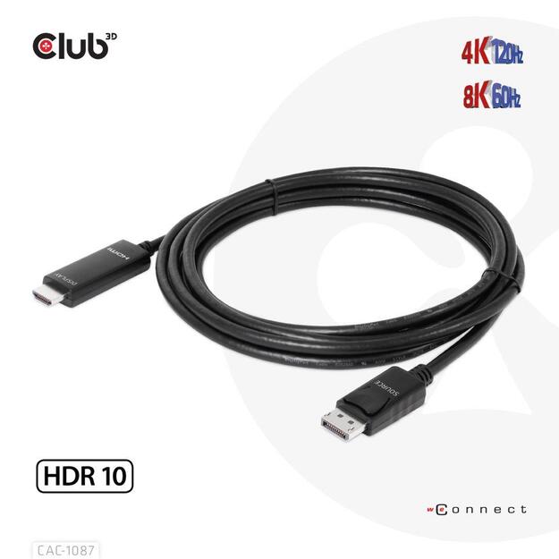 CABLE DP TO HDMI 3M/M/M CAC-1087 CLUB3D 1