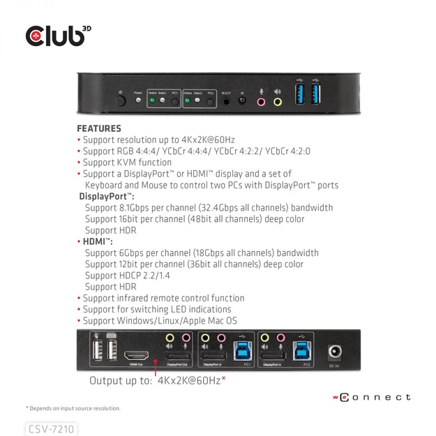 VIDEO SWITCH KVM DP/HDMI/CSV-7210 CLUB3D