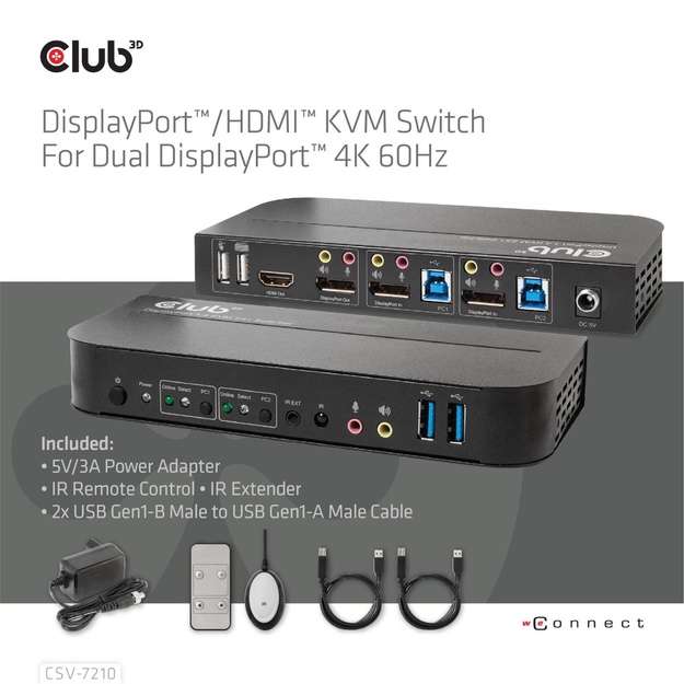 VIDEO SWITCH KVM DP/HDMI/CSV-7210 CLUB3D