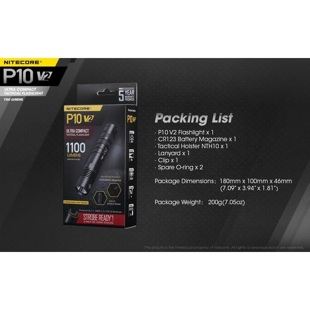 FLASHLIGHT PRECISE SERIES/1100 LUMENS P10 V2 NITECORE 5