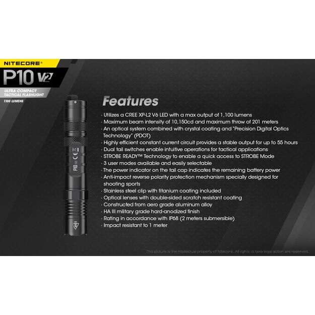 FLASHLIGHT PRECISE SERIES/1100 LUMENS P10 V2 NITECORE 4
