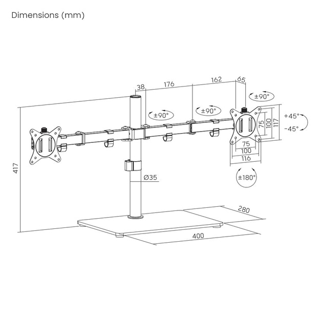 MONITOR ACC DESK STAND 17-32 /DUAL MS-D2ST-01 GEMBIRD
