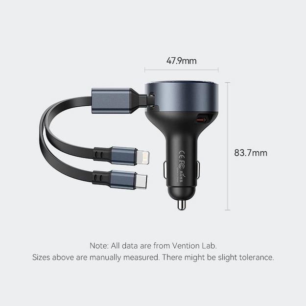 MOBILE CHARGER CAR USB/3P BLACK FFOB0 VENTION