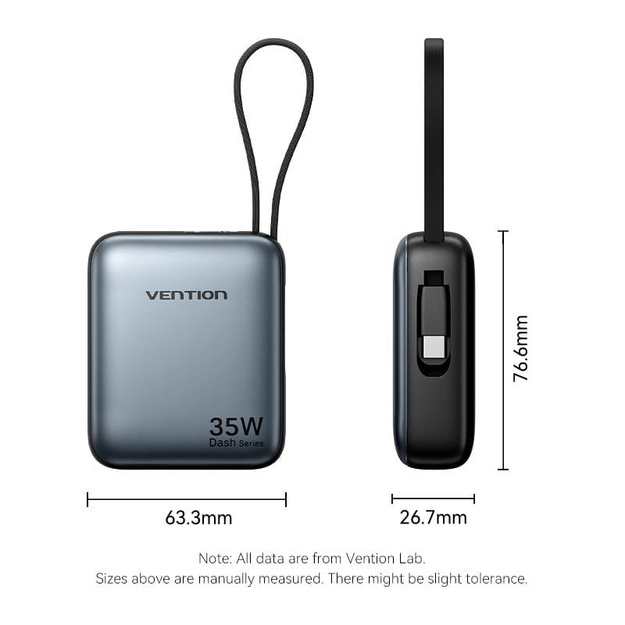 POWER BANK USB 10000MAH 35W/MINI GRAY FHEH0 VENTION