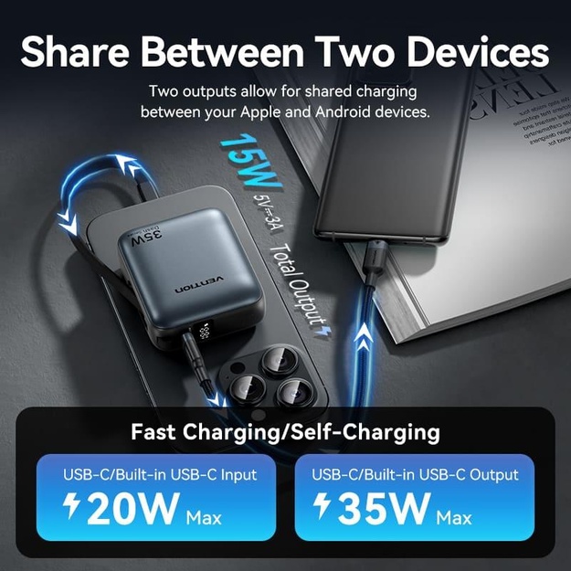 POWER BANK USB 10000MAH 35W/MINI GRAY FHEH0 VENTION