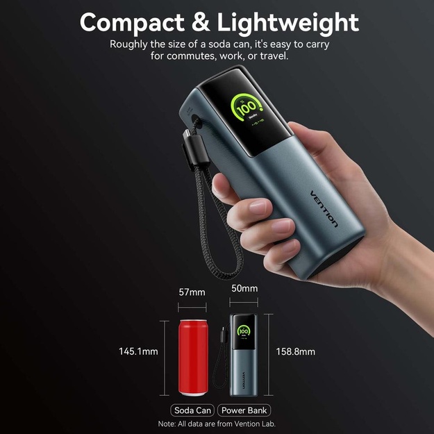 POWER BANK USB 20000MAH 165W/GRAY TFT DISPLAY FKFH0 VENTION
