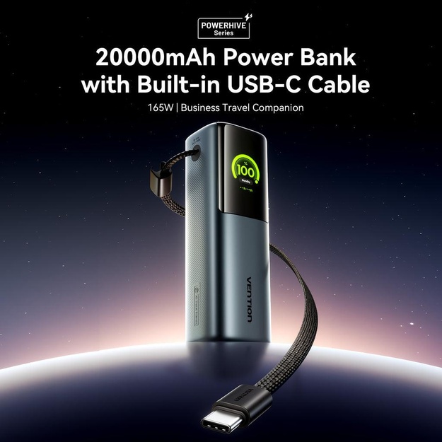 POWER BANK USB 20000MAH 165W/GRAY TFT DISPLAY FKFH0 VENTION