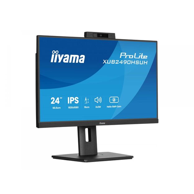 IIYAMA 24inch IPS-panel 1920x1080 Windows Hello Webcam 5MP Auto Focus 15cm Height Adj. Stand 4ms 250cd/m2 Speakers HDMI DP