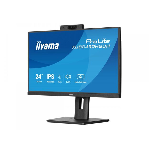IIYAMA 24inch IPS-panel 1920x1080 Windows Hello Webcam 5MP Auto Focus 15cm Height Adj. Stand 4ms 250cd/m2 Speakers HDMI DP