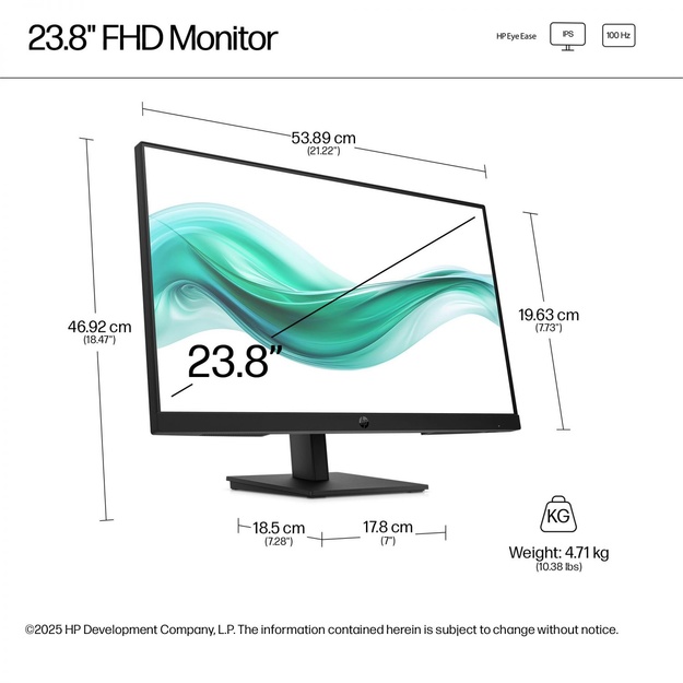 LCD Monitor|HP|23.8  |1920 x 1080 pixels|Full HD|Native aspect ratio 16:9|LCD|Flat|B0BU9UT