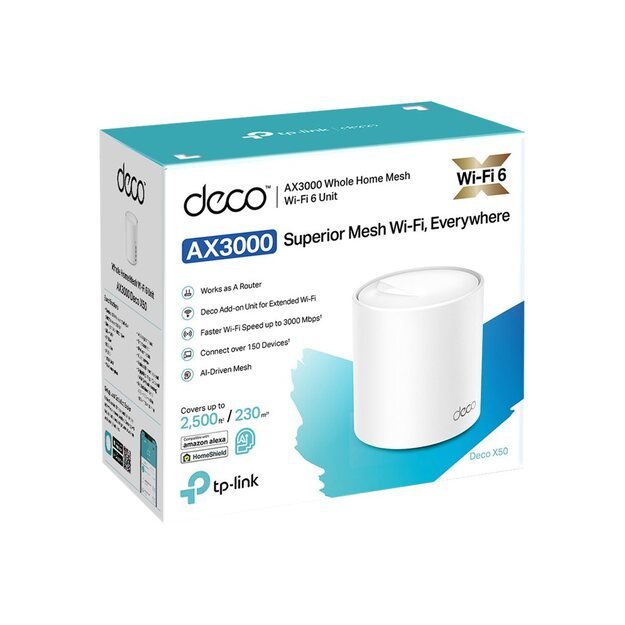 Namų bevielio Mesh tinklo sistema TP-LINK 2900Mbps Wi-Fi 6 3x10/100/1000M antennas 2 DECOX50(1-PACK)