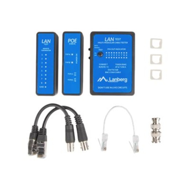 Kabelių testeris LANBERG NT-0404 Cable Tester PoE for RJ-12/45/11, Coaxial