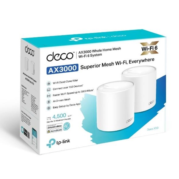 Namų bevielio Mesh tinklo sistema TP-LINK 2-pack 2900Mbps Wi-Fi 6 3x10/100/1000M antennas 2 DECOX50(2-PACK)