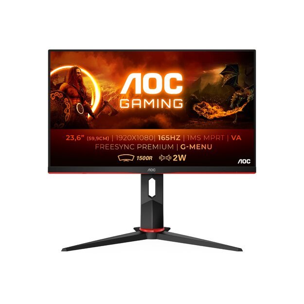 Monitorius AOC C24G2AE/BK 23.6inch VA FHD 165Hz 2xHDMI 2xDP VGA Speakers