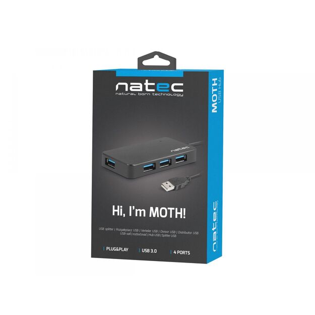 NATEC NHU-1342 Natec Hub USB 3.0 Moth 4-ports, Black