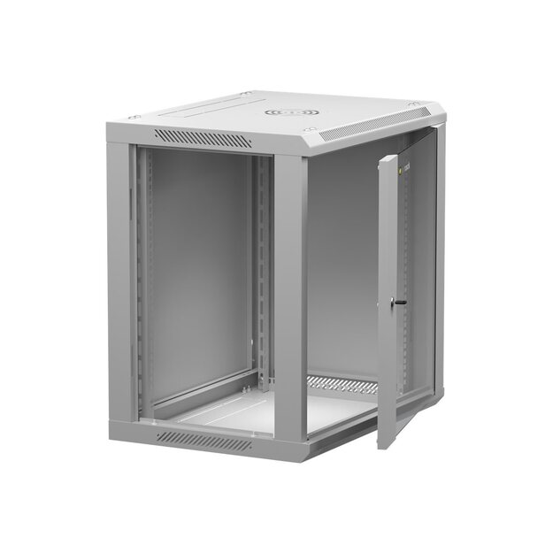 NETRACK 019-120-645-021 Netrack wall/hanging cabinet 19,12U/450 mm,glass door,grey,remov. side pan.