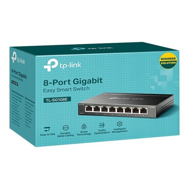Komutatorius TP-LINK 8-Port Gigabit Easy Smart 8 10/100/1000Mbps RJ45 ports MTU Port Tag-based VLAN QoS IGMP Snooping