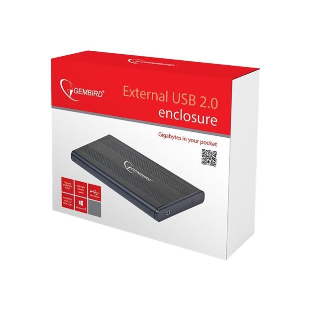 GEMBIRD EE2-U2S-5 HDD/SSD enclosure Gembird for 2.5 SATA - USB 2.0, Aluminium, Black 6