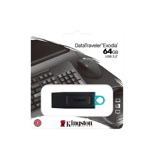 USB raktas KINGSTON 64GB USB3.2 Gen 1 DataTraveler Exodia Black + Teal