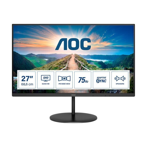 Monitorius |AOC|Q27V4EA|27 |Panel IPS|2560x1440|16:9|75Hz|4 ms|Speakers|Tilt|Colour Black|Q27V4EA
