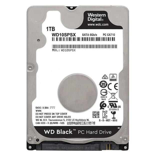 Kietasis diskas vidinis HDD|WESTERN DIGITAL|Black|1TB|SATA|SATA 3.0|64 MB|7200 rpm|2,5 |WD10SPSX