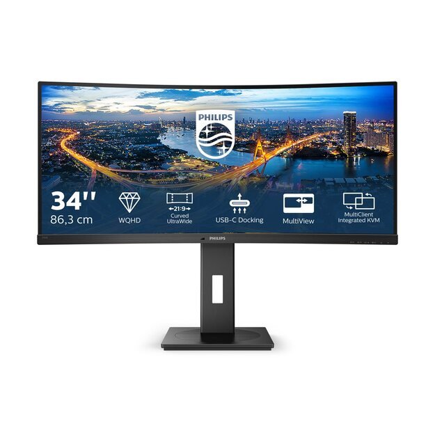 Monitorius PHILIPS 346B1C/00 Monitor Philips 346B1C/00 34 WQHD, VA, DP/HDMI/USB-C, curved, speakers