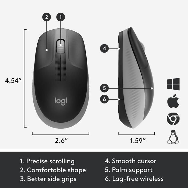 Kompiuterinė pelė belaidė OPTICAL WRL M190/GREY 910-005906 LOGITECH 43