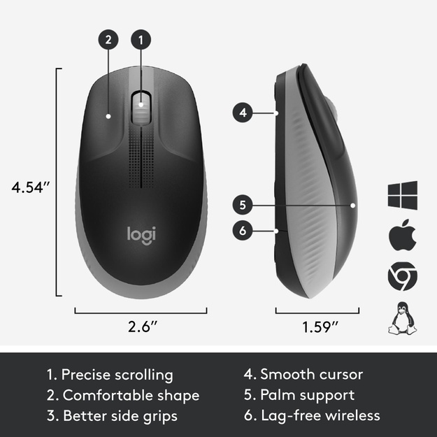 Kompiuterinė pelė belaidė OPTICAL WRL M190/GREY 910-005906 LOGITECH