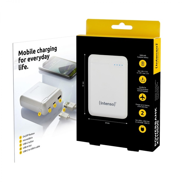 Išorinė baterija USB 10000MAH/WHITE XS10000 INTENSO