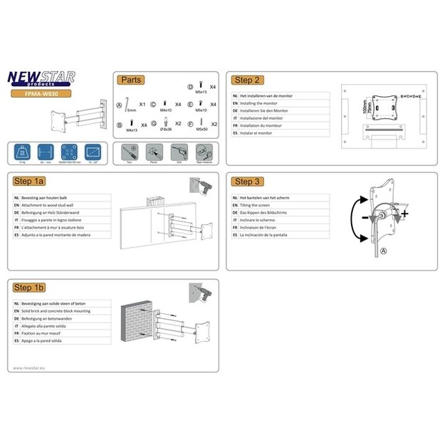 Televizoriaus laikiklis sieninis SILVER/10-24  FPMA-W830 NEOMOUNTS