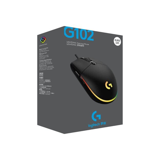 Kompiuterinė pelė laidinė LOGITECH G102 LIGHTSYNC - BLACK - EER 28