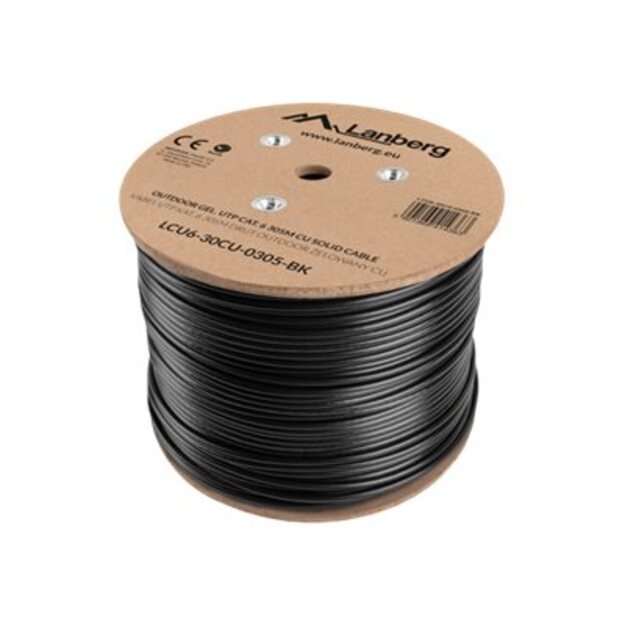 Instaliacinis tinklo kabelis LANBERG LCU6-30CU-0305-BK UTP solid gel. cable, CU, cat. 6, 305m, Black