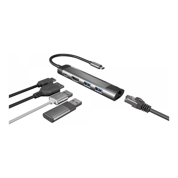 NATEC Multiport Fowler Go USB-C -> Hub USB 3.0 x2 HDMI 4K USB-C PD RJ45