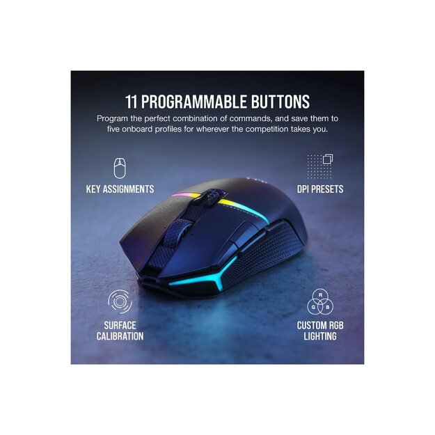 CORSAIR Nightsabre Wireless Gaming Mouse Backlit RGB LED Optical Black