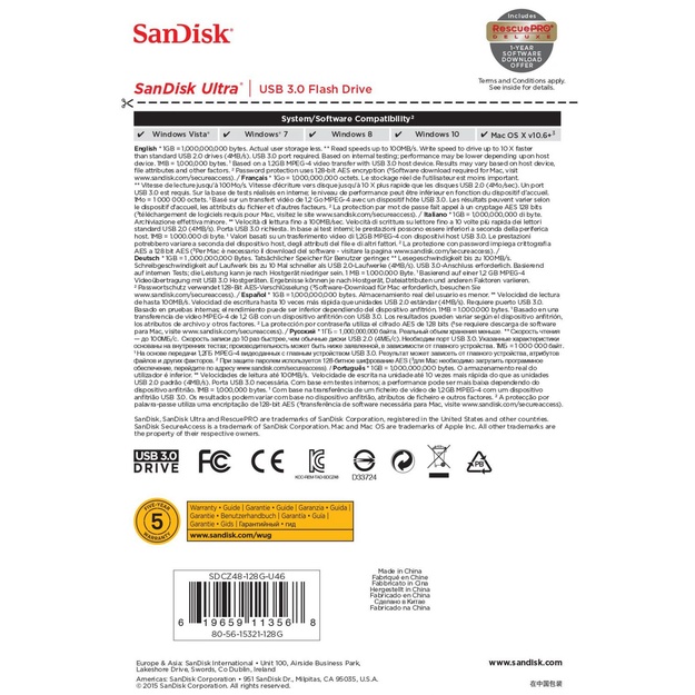 MEMORY DRIVE FLASH USB3 128GB/SDCZ48-128G-U46 SANDISK