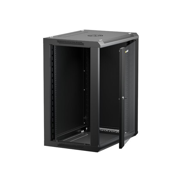 NETRACK 019-150-645-022 wall/hanging cabinet 19inch 15U/450 mm glass door black remov. side pan.