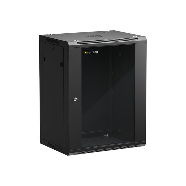 NETRACK 019-150-645-022 wall/hanging cabinet 19inch 15U/450 mm glass door black remov. side pan.