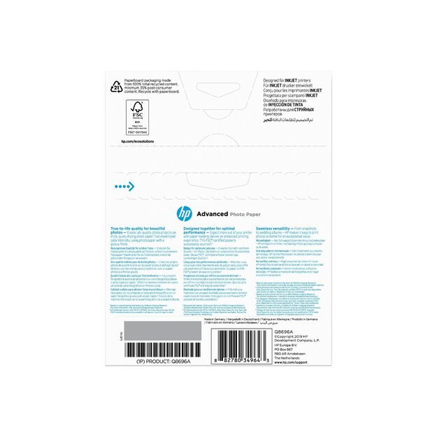 HP advanced photopaper glossy borderless 250g/m2 25sheet 13x18cm