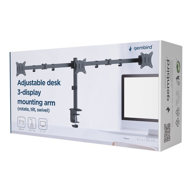 GEMBIRD MA-D3-01 Adjustable desk 3-display mounting arm 17-27inch up to 7 kg 5