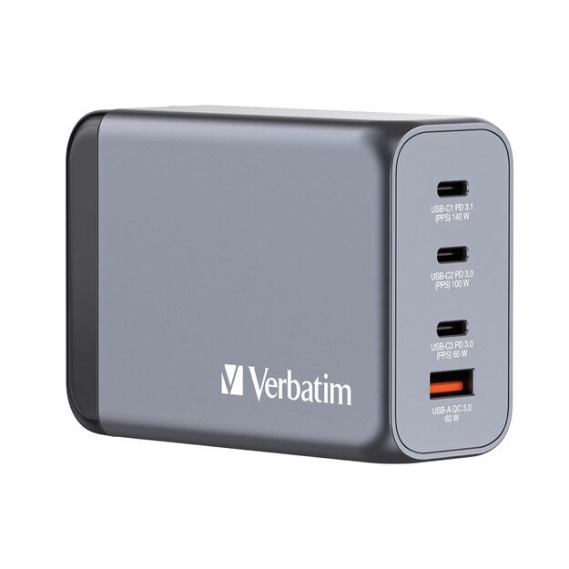 VERBATIM Charger GNC-240 GaN with 4 Port 240W USB A/C EU/UK/US