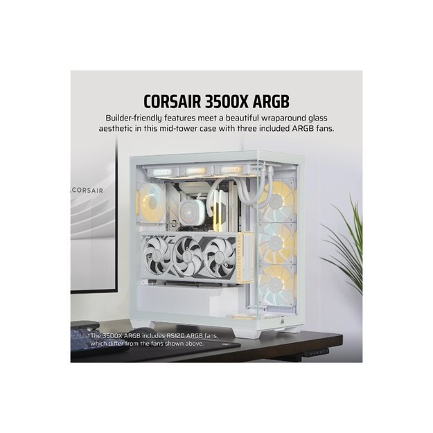 CORSAIR 3500X ARGB Tempered Glass Mid-Tower PC Case White